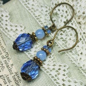Handmade Blue Beaded Earrings Antique Style
